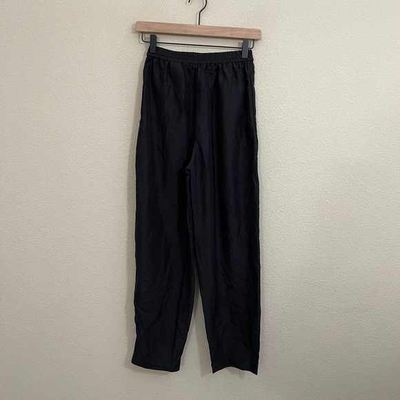 & Other Stories Silk Tapered Elastic Waist Relaxed Pull-On Trouser Pants Black 0 - Picture 11 of 11